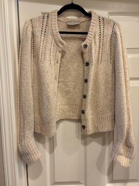 Everlane Beige Open-Knit Button Front Cardigan